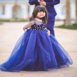 New Crystal Design Flower Girl Dresses With Long Sleeves Empire Tulle Tiered Skirts Floor-length Dresses 284i