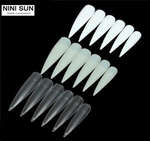 Bütün 500pcs stiletto uzun sahte sahte tırnaklar ipuçları manikür yapay tırnaklar salon yarım kapak ipuçları beyaz berrak naturalbeige 6803694