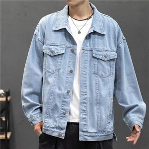 Dżinsowa kurtka mężczyzn Vintage Jean Coats moda streetwearu Odrzuć kołnierz bawełniany bombowiec 240428