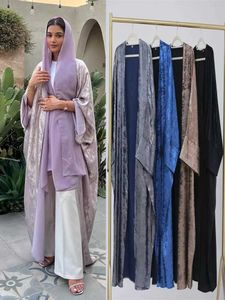 Abbigliamento etnico Ramadan Eid Open Musulmul Shiny Batwing Satin Kimono Abaya Dubai Luxury 2024 Ka Abayas per Donne Abito Kaftan Abbigliamento Islam T240510