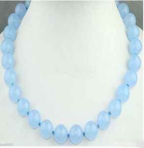 10MM Natural Light Blue Jade Round Gemstone Necklace 20inch07287006