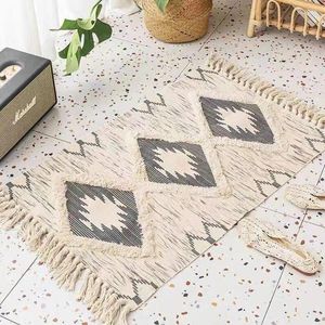 Tappeti retrò bohémien intrecciata in tessuto in cotone tappeto marcano stampato area trapuntata tappeti nappe del soggiorno