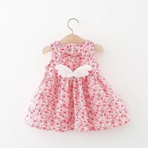 Vestidos de menina vestido de bebê vestido de bebê de garotinha de desenho floral asas em forma de coração princesa sem mangas e sem mangas em forma de coração