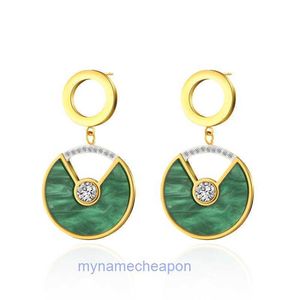Fashionable Certraes earrings Kad Earrings female titanium steel plated real gold color preserving inlaid malachite green plate Round Pendant high sens
