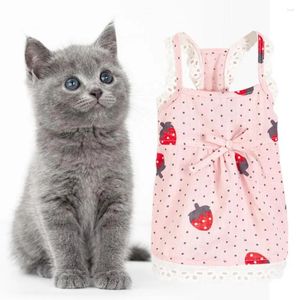 Kattdräkter bedårande bra jordgubbe tryck hängspens kjol husdjur kläder bomull valp icke-irriteringsprodukt