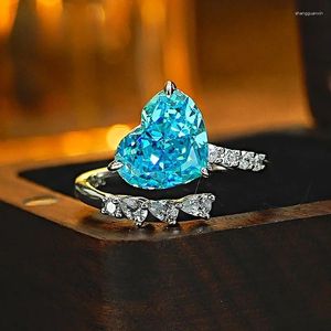 Clusterringe 2024 Love Sea Blue Treasure 925 Silberring Set mit hohem Kohlenstoffdiamant zerkleinerten Schnitt Topa -Tröpfchen Hochzeit Schmuck