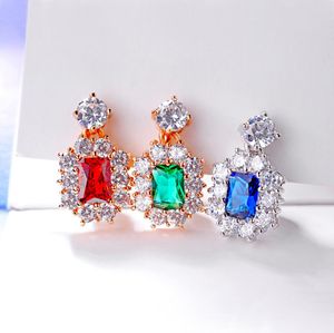 Non Piercing Earring Clip Jewelery for Women Fashion Luxurious Cubic Zirconia Square Earings Bijoux with Nonslip Stopper9368158