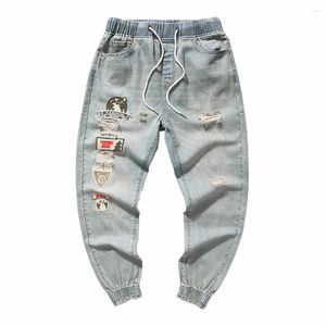 Jeans da uomo uomini stampati regolarmente strappato strappato per tutte le stagioni coreane versatili 50%poliestere 50%blu cotone