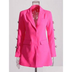 Damenanzüge Blazer Slim Diamonds Kette für Frauen gekerbter Kragen Langarm Hohlaushöhle aus massivem Herbst Bogenperlen Büro Drop Lieferung Dhakn