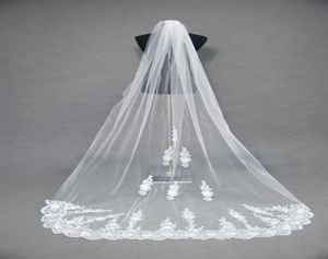 2016 Noble White Ivory Wedding Bridal Veil Lace Appliques Cathedral Train Tulle Veil Face Veil ZJ1215614699