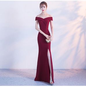 Elegante Frauen langes Abschlussball Kleid von Schulter Schlanker Split -Floor -Party -Kleid sexy Vestidos Maxi Meerjungfrau Kleid 2018 EVEVING KOSS7805583