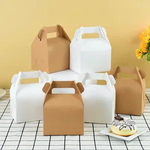 Present Wrap 5st Kraft Paper Cake Folding Boxes With Hantabwn White Candy Packaging Wedding Birthday Supplie