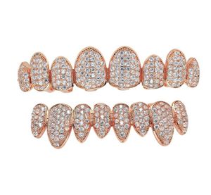 18k echte goldene Zähne Grillz Kappen aus Zirkon 8 Zähne oberen Boden Vampire Zapfen Dentalgrill Halloween Geschenk6291007