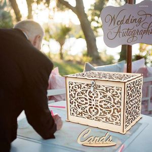 Party Supplies 1pc Rustic Wedding Card Box med lås och underteckna träpresentpengar för födelsedagsmottagningsjubileumsdekorationer