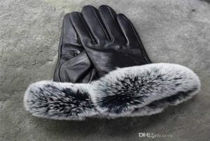 Premium brand winter leather gloves and fleece touch screen rex rabbit fur mouth cycling coldproof thermal sheepskin sub finger g8463459