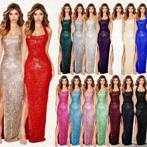 Urban Sexy Dresses Womens Hanging Neck Dresses For formal occasions Criss-Cross Long Dress With Slves Sequined Elegant Party Evening Dresses HX85 T240510