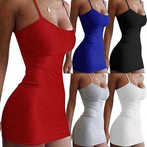 Grundläggande avslappnade klänningar Elastisk miniklänning Kvinnor Sexiga axelrem