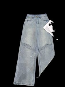 designer jeans womens womens ascesa medio pantaloni gambe dritte design zipper casual retro stile mosca e classiche tasche a 5 tasche jeans strappato di lusso blu