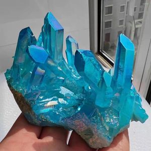 Dekorativa figurer Sällsynta vackra himmelblå flamring Ring Quartz Crystal Cluster Provbröllopsdekoration Aquarium