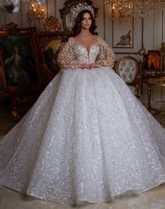 new ball gown Wedding Dresses crystals Long Sleeved Bridal Gowns Lace Country Dress Second Reception Gown boho Tulle Wed Dress vestidos de novia designer bridal gown