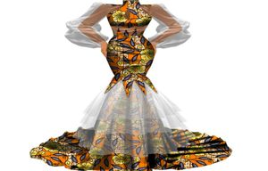 BintaRealWax New Design Women Elegant Bodycon High qualityTutu Tulle Gauze Patchwork African Fabric Wedding Party Skirt Dresses WY6346286