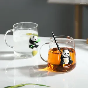 Muggar Söt panda mugg hög temperaturbeständig glas frukost dryck kopp kaffedryck glasögon för drycker par gåva