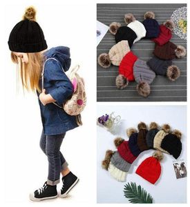 Kids Adults Fur Pom Beanies With Liner Trendy Hats Winter Knitted Luxury Cable Slouchy Skull Caps Leisure Beanies CCA 20pcs9219585