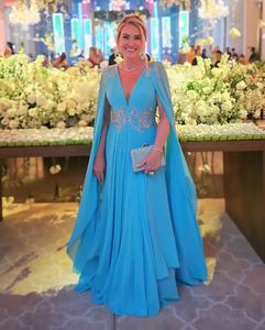 Blue A-Line Mother of the Bride Dresses Lace Chiffon Evening Prom Formal Party Birthday Celebrity Mother of Groom Glows Dress