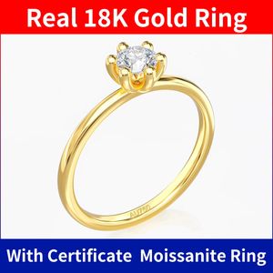 Partihandel certifik 18K Gold Ring Real Gold Stone Luxury Jewelry for Women Original AU750 K Gold Elegant Wedding Present 240422