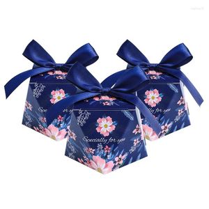 Geschenkverpackung 50pcs Lot Ribbon Diamond -Form Hochzeitsfeier bevorzugt Blue Babyparty Gäste Süßigkeiten Schokoladenbox Verpackungstaschen