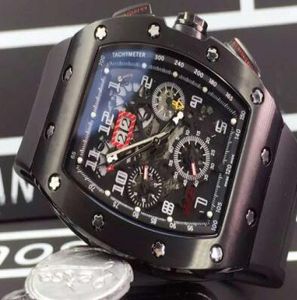 Berömt varumärke Swiss Black PVD Rostfritt Mekaniska automatiska klockor Luxury Felipe Massa Flyback Rubber Date Mens Business Wristwat3473961