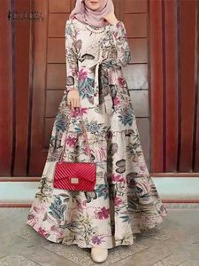 Ethnic Clothing ZANZEA Fashion Flroal Printed Muslim Dress Autumn Turkey Abaya Hijab Sundress Women Long Slve Maxi Robe Femme Elegant Vestidos T240510