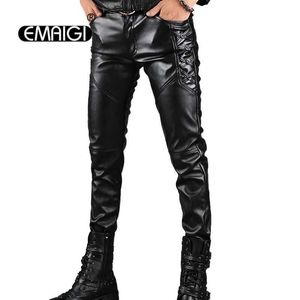 Męskie spodnie męskie skórzane spodnie męskie mody mody swobodne spodnie męskie ultra-cienkie set skórne spodnie motocyklowe punkowe scena odzież 2405