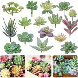 Decorative Flowers 16 Pack Artificial Succulents Faux Flocking Plants Mini Fake Succulent Ornament For Wedding Landscape Garden Arrangement