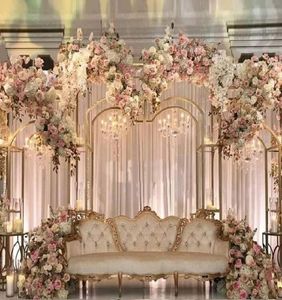 2M Shiny Gold-Plated Square Screen Backdrop Shelf, Wedding Arch, Geometry Flower Door Stand, Artificial Floral Decor Frame 3PCS/Set