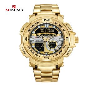 Mizums Military Wrist Watches LEDデジタルスポーツウォッチメンゴールドステンレススチールバンドデュアルタイムクォーツクロックマン防水RELOGIO 4770108