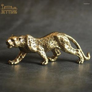 Dekoracyjne figurki mosiężne solidne vintage geparda małe statuy stacjonarne ozdoby Lucky Animal Leopard Miniatures Dekoracja rzemiosła