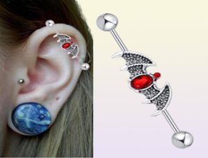 Plugues Túneis Drop Drop Drop 2021 14G Aço inoxidável com Red Gem Gem Industrial Bar Piercing Brincho Jóias da moda PIR7414029