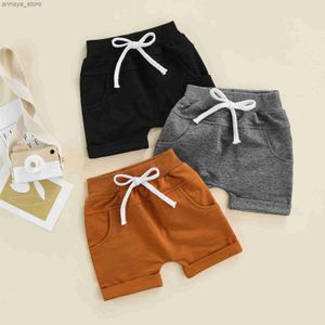 Shorts Summer casual shorts for toddlers and babies fashionable solid color lace up elastic waist shorts with pockets 0-3TL2405L2405
