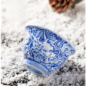 ティーウェアセットJingdezhen Blue and White Ceramics Tea Cup HandCarved Craft Artwork