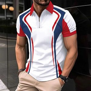 Herren Polos 2024 Neue Herren Kurzärmele Polo -Hemd Ultra dünner Fit Top Stripe Print Street Clothing Casual Herren Atmungsbekleidung Clothingl2405