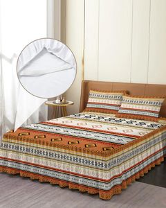 Bed Skirt Boho Geometric Stripes Elastic Fitted Bedspread With Pillowcases Protector Mattress Cover Bedding Set Sheet