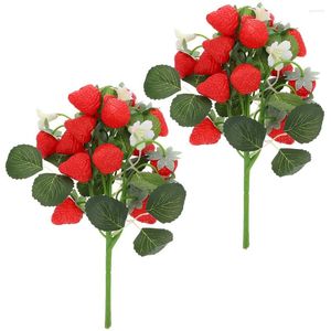 Decoração de festa 2 pcs simulação bouquet de morango falsa ornamento floral frutas pequenas decorações ornamentos de plantas artificiais