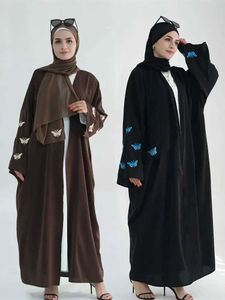 Abbigliamento etnico Ramadan Open Linen Butterfly Kimono Abaya Dubai Turchia Islam Abito musulmano Abayas per donne ka kaftan abito musulmane femme t240510