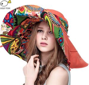 قبعات الشمس قبعات الشمس للنساء الصيف القبعة الشاطئية الكبيرة زهرة مطبوعة واسعة الحافة Y2006199331146