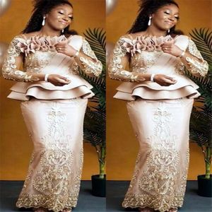 2022 Plus Size Arabic Aso Ebi Champagne Lace Sexy Mother Of Bride Dresses Long Sleeves Sheath Vintage Prom Evening Formal Party Gowns D 160P
