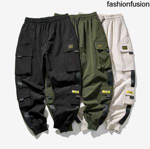 Hip Hop Harem Joggers Cargo Pants For Men With Multi-Pockets Ribbons Man Sweatpants Streetwear Casual Mens