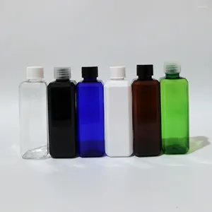 Bottiglie di stoccaggio 50pcs 100 ml di imballaggio in plastica quadrata bottiglia trasparente e neri contenitori cosmetici vuoti da 3,4 once shampoo per la doccia per shampoo per animali domestici da 3,4 once gel