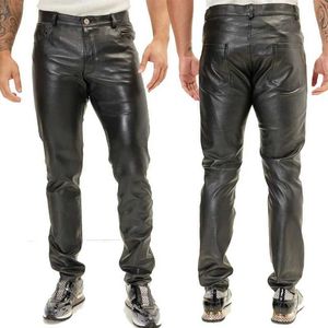 Herrenhosen Frühlings- und Sommer -Motorrad enge elastische künstliche Lederhose Herren schwarz Gold weiß dünne PU -Lederhosen Marke MENS Clothingl2405