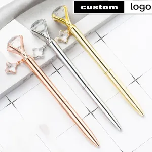 Laser Anpassa logotyp Graverad namn Large Diamond Metal Ballpoint Pen Clover Pendant Advertising Office Birthday Presents